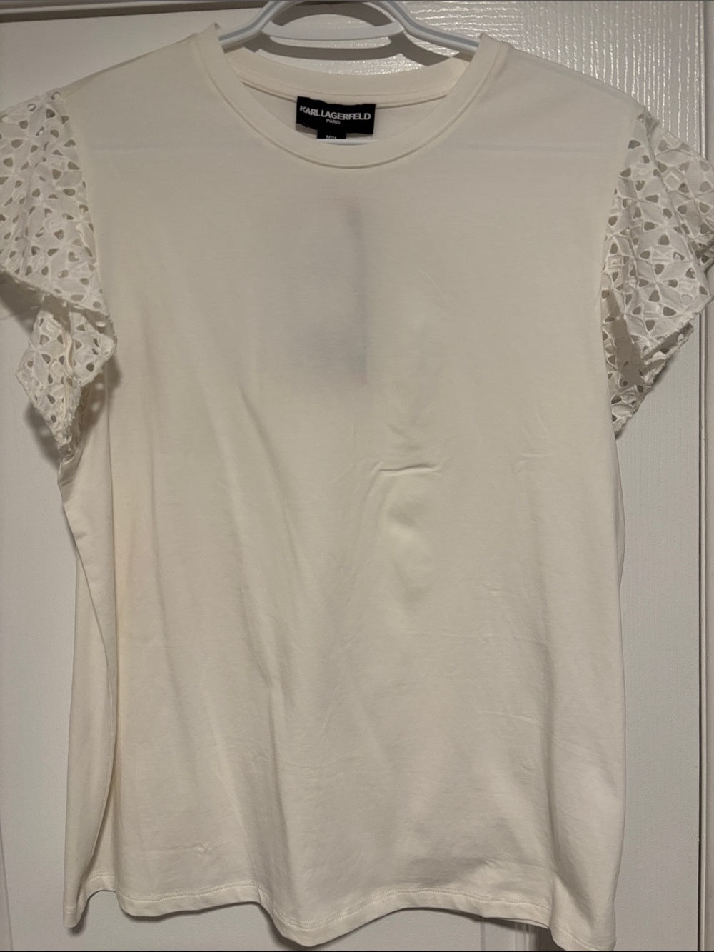 Karl Lagerfeld Cream Eyelet Sleeve Tee Top